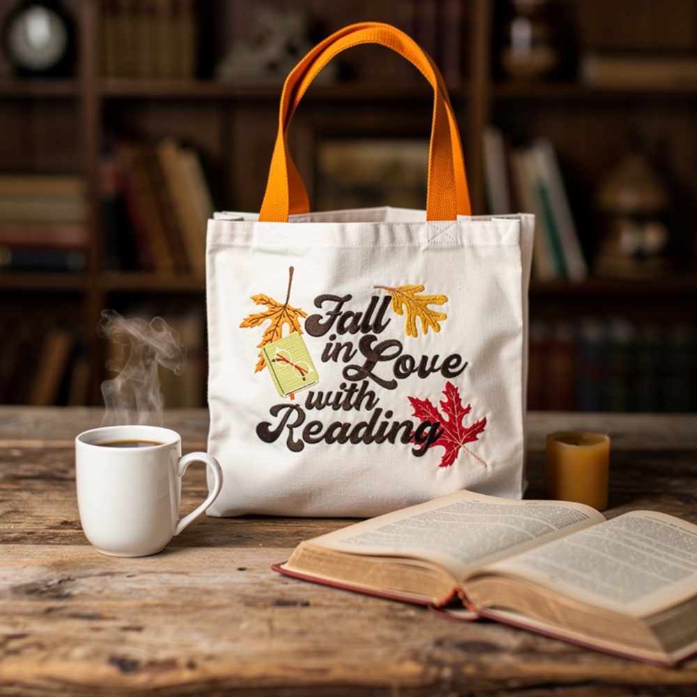 DesignWorks Ink Fall in Love with Reading Tote - Cream and Orange